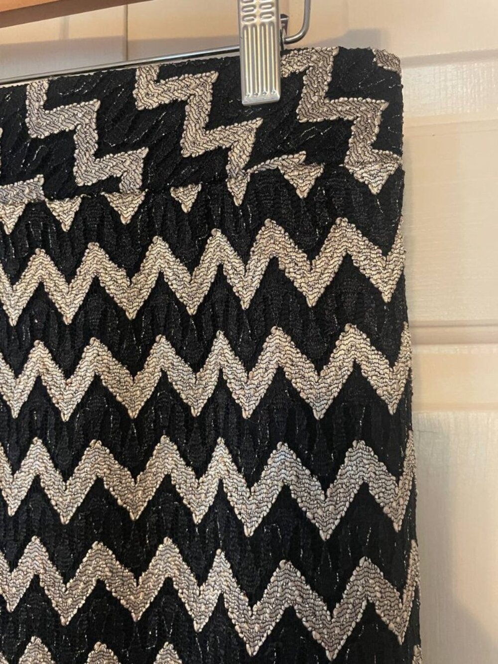 Sunny Leigh Chevron Metallic Knit Skirt M - Maximalist Glam Style mini pencil - Picture 3 of 6